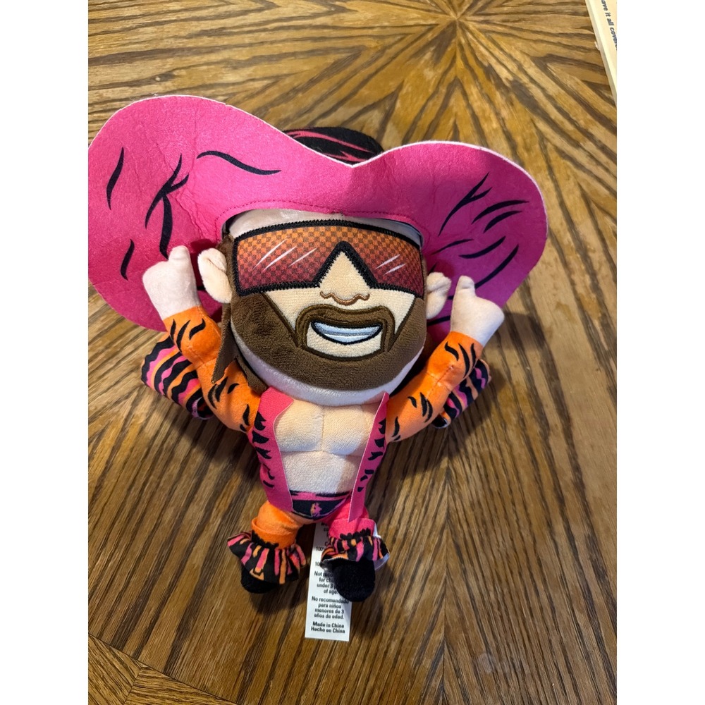WWE Macho Man Randy Savage Plush Wrestling Figure Pink Hat Tiger Stripe Outfit